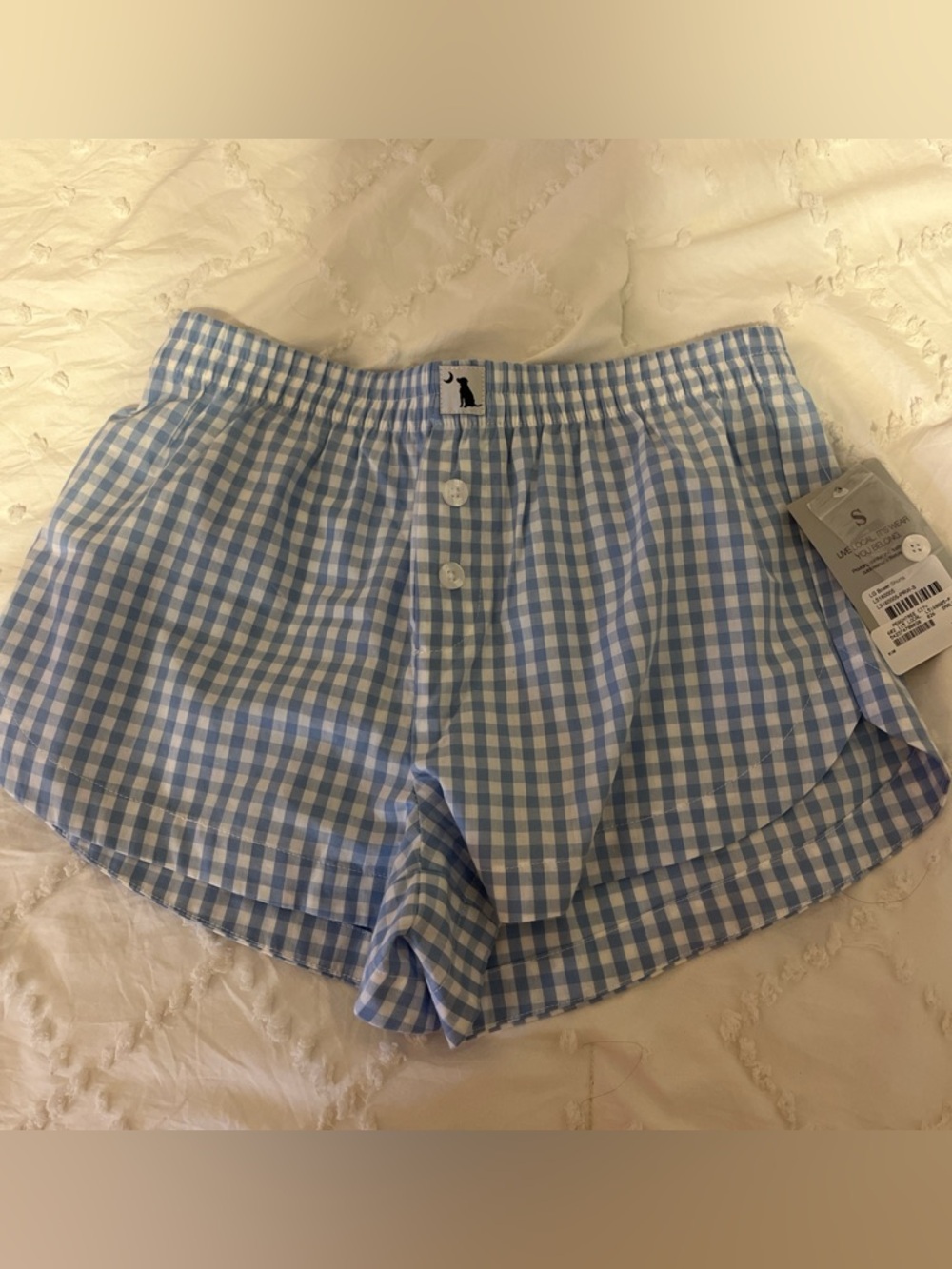 Light Blue Gingham Athletic Shorts for Women - Soft Stretch Waistband